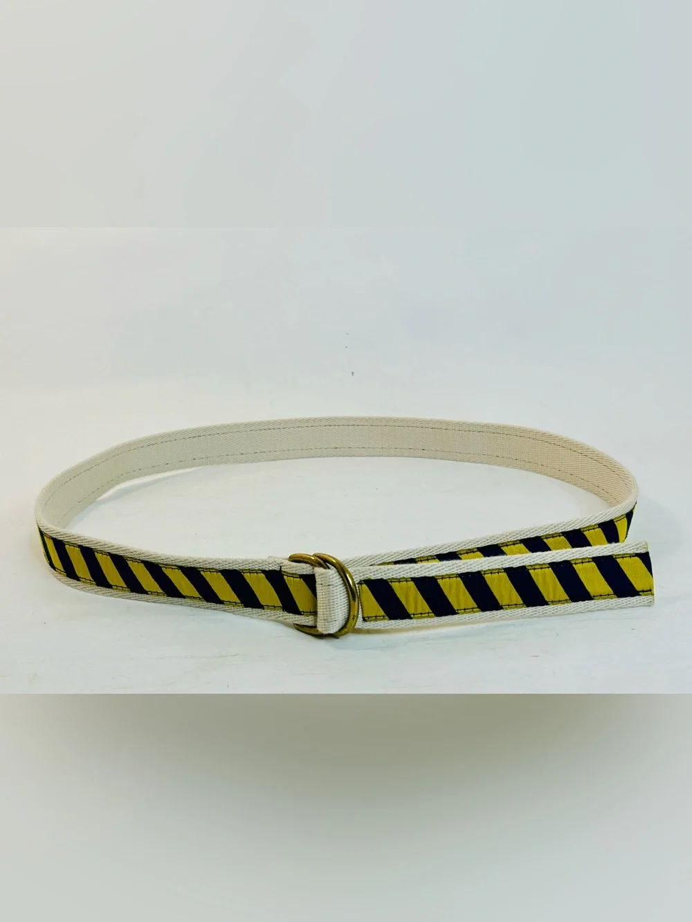 University of Michigan Maize and Blue Grosgrain Ribbon D-Ring Belt, Brass Buckle